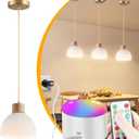 1 Pack Battery Operated Pendant Light, Rechargeable Ceiling Light with 10000mAh Detachable Magnetic Bulb, Wireless Chandelier with Remote, RGB Dimmable Hanging Light fixtures for Kitchen Island Decor (White-6.2inch)