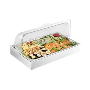 VEVOR Countertop Food Serving Display Container, 1 x 1 Pan Stainless Steel Food Serving Tray, Buffet Condiment Dispenser Display Rack with Clear Lid & 3 Ice Trays, for Restaurant Hotel Kitchen Party