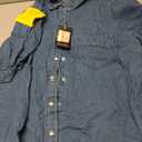 CHARTOU Women's Casual Washed Distressed Puff Sleeve Denim Snap Button Shirt Jean Jacket Coat (Large, Blue)