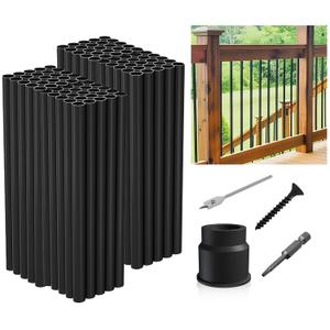 26"-100Pack Aluminum Deck Balusters Hollow Round Deck Railing Spindles Matte Coated Black for Wood and Composite Deck Indoor Outdoor