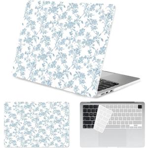 Seorsok Compatible with New MacBook Air 13.6 inch Case M4 M3 M2 2025 2024-2022 Release A3240 A2681 A3113 Touch ID,Elegant Sage Blue Flower Plastic Hard Shell Case with Keyboard Cover,Blooming Floral