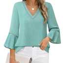 Timeson Business Tops for Women: 3/4 Sleeve - Women Blouses for Work - Womens Dress Shirts Trendy 2025 Professional Office Wear Cute Ladies Tops Dressy Casual Fitted Elegant Modest Spotted Green XL (Green, XL)