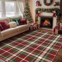 Christmas 6x9 Area Rugs for Living Room Bedroom,Xmas Checkered Buffalo Plaid Rug,Machine Washable Low Pile Non Slip Soft Indoor Floor Carpet,Holiday Decorative Rug for Dining Room,Ivy-Red Tartan