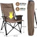 Folding Camping Chair, High Back Padded Portable Camp Chair with Storage Bag, 600D Oxford Fabric Comfortable Chair for Outdoor Camping, Beach, Fishing (Khaki)