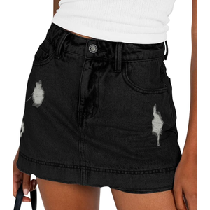 BISUAL Denim Skort for Women High Waist Ripped Mini Denim Skirt Casual Distressed Stretch Women Jean Skirt, Size XL, Black 