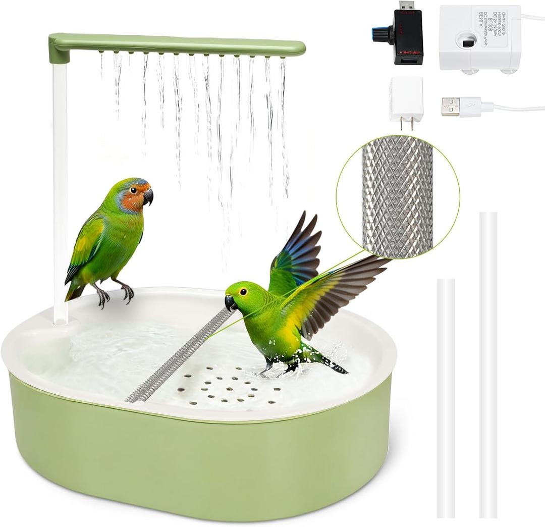 Automatic Parakeet Bird Bath for Cage Large Parrot Shower Bath with Adjustable Water Flow Bird Shower Fountain Indoor Bathtub Stainless Perch Bird Cage Accessory for Birds Cockatiel Conure Budgie