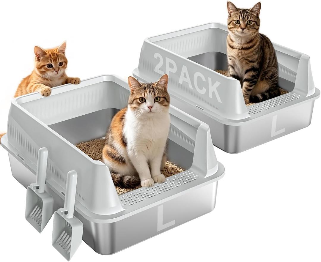AIPERRO Stainless Steel Litter Box 2 Pack Metal Cat Litter Boxes with Lid