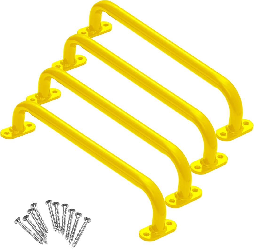 Dunzy 4 Pcs 13 Inch Playground Handles Metal Safety Handles Indoor Outdoor Playset Grab Accessories for Swing Set Playhouse Treehouse Kids Climbing Frame (Yellow)