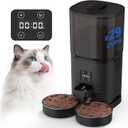 PAPIFEED Black Automatic Cat Feeder for 2 Cats, 7L Timed Cat Dry Food Dispenser with 2 Stainless Steel Bowls, Programmable Control 1-12 Meals, Auto Pet Feeder Suitable for Multi-Pet Households