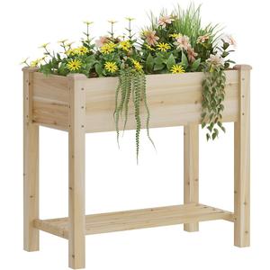34x18x30.7'' Wooden Raised Garden Bed with Legs Wood Raised Garden Bed with Storage Shelf Elevated Planter Box for Vegetables Flowers Herbs Garden Planter for Backyard Patio Balcony (Natural, S)