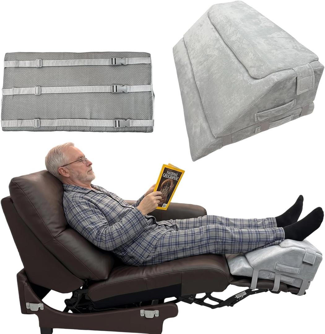 Recliner Foot Rest Cushion with Side Handle, Leg Elevation Pillow for Lift Chair, 4-Level Adjustable Height Wedge for Recovery After Back or Knee Surgery,Gray, 23.6 x 15.7 x 7.5 inches