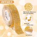 5 Rolls Self-Adhesive Rhinestone Ribbon Crystal Diamond Bling Ribbon DIY Decoration Sticker with 2 mm Rhinestones for DIY Arts Crafts,Wedding Party Decor,Car Phone Decoration. (Gold)