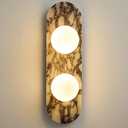 17.7 inch Natural Marble Wall Sconce, 2-Light Modern Alabaster Wall Lamp with Glass Shade, G9 Base Hardwired Stone Sconce Light for Bedroom, Living Room, Corridor, Bathroom, Entryway