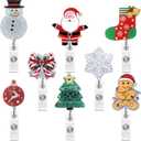 Epakh 8 Pcs Winter Badge Reels Retractable with Alligator Swivel Clip Cute Acrylic Winter Holiday Badge Reel Glitter Snowman Snowflake Christmas Tree Elk Badges Holder ID Card for Nurse Doctor