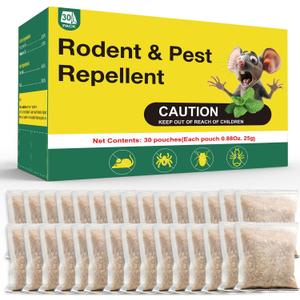 Mice Rodent Deterrent Pouches, Natural Plant Base with Peppermint Oil for Rat, Mouse, Insects, Safe for Families and Pets, 30 Pack