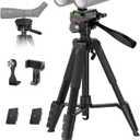Binocular Tripod, 72 Spotting Scope Tripod Stand with Binocular Adapter and 2 QR Plates, Travel Camera Stand with Phone Holder/Carry Bag, Compatible with Binoculars/Spotting Scope/Camera/Phone