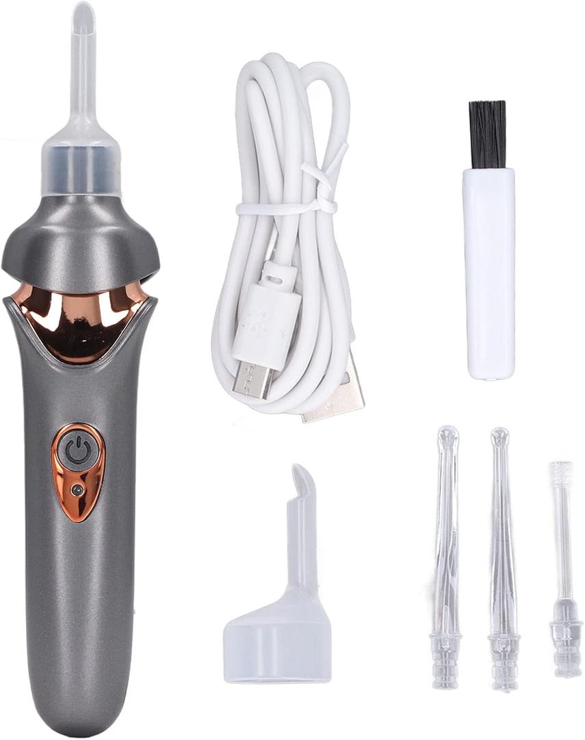 Electric Ear Suction Device, Portable Automatic Electric Vacuum Ear Pick Ear Cleaner Earwax Remover with LED Light for Earwax Removal, Soft Prevent Ear Pick Clean Tools Set (Black)