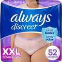 Always Discreet Adult Incontinence Underwear for Women and Postpartum Underwear, XXL, Up to 100% Bladder Leak Protection, 52 Count (Packaging May Vary)