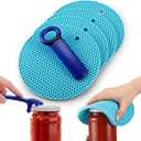 LemonRoad 5 Pack Jar Opener Tool Include 1 Jar Lid Opener for Weak Hands & 4 Silicone Trivet Mats, Plastic Jars Bottle Lid Openers with Silicone Open Gripper for Senior Kitchen Accessories (Blue)