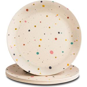 Nook Theory 4 Pack Reusable Bamboo Plates - Non-Toxic Toddler and Kids Plate, Dishwasher Safe, Not Microwavable Dinnerware (Pop 10")