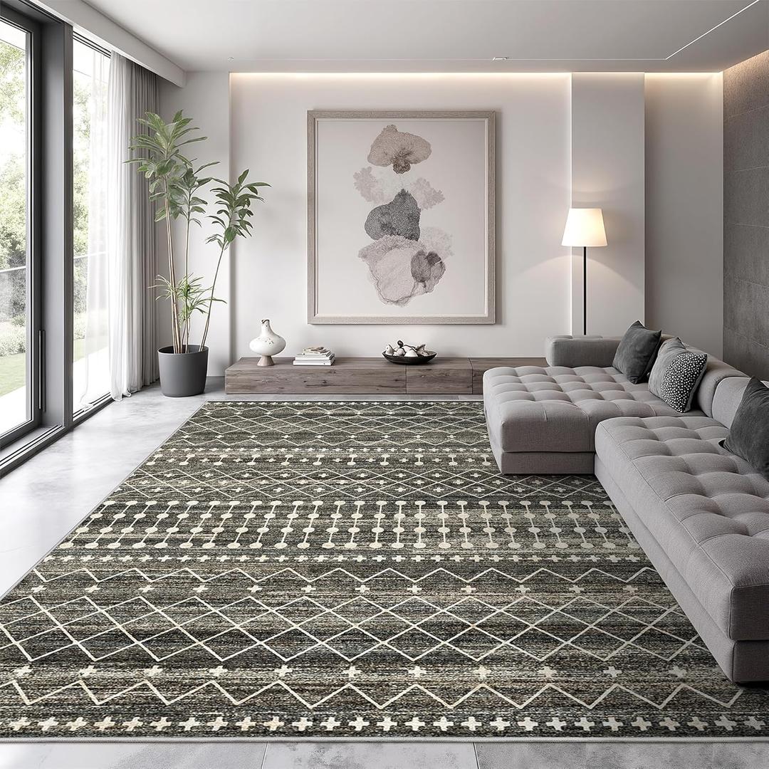 8x10 Area Rug for Living Room Moroccan Washable Rugs Non Slip Indoor Floor Carpet Foldable Large Soft Area Rug for Dining Room Bedroom with Low Pile(Black,8'x10') 8x10 Area Rug for Living Room Moroccan Washable Rugs Non Slip Indoor Floor Carpet Foldable Large Soft Area Rug for Dining Room Bedroom with Low Pile(Black,8'x10')