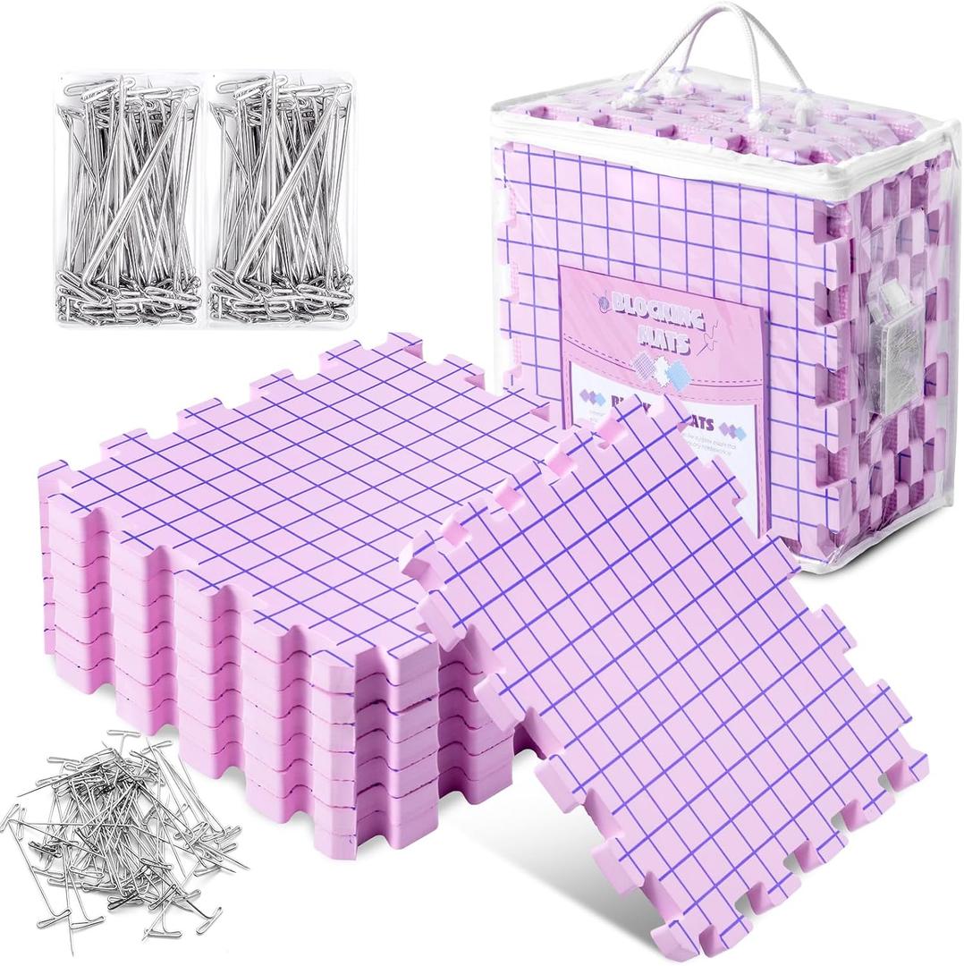 Opstin Knitting Blocking Mats and Pins, Interlocking Blocking Boards for Crochet Projects 0.75'' Extra Thick Blocking Mats with 150 T-Pins and Storage Bag
