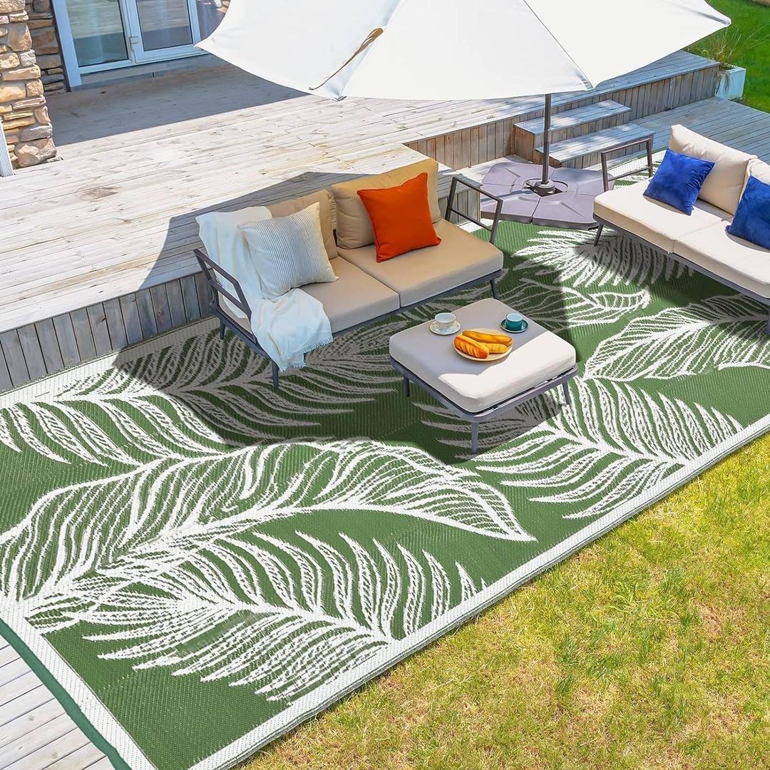 wikiwiki Outdoor Rug, 6x9ft Waterproof Reversible Mat Indoor Outdoor Rugs Carpet, Small Area Rug Plastic Straw Rug for Patio Deck Balcony Pool RV Camping Beach Picnic, Green, Rugscape Series