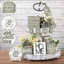 FairySandy 11 Pcs Home Tiered Tray Decor Spring Rustic Farmhouse Tiered Tray Decorations Set Sage Green Wooden Home Sign Vintage Farm Animal Farmhouse Tabletop Wood Sign for Kitchen Table Shelf Decor