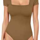YOGINGO Bodysuit for Women Thong Short Sleeve Basic Women Clothing Square Neck Tops XS Size Summer Fashion Onesies