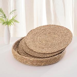 Art PineCone's Woven Cotton Rope Round Placemats Set of 4 with Holder Included, Non-Slip, and Heat Resistant Shabby Chic Placemats (Cattail, 13 inch)