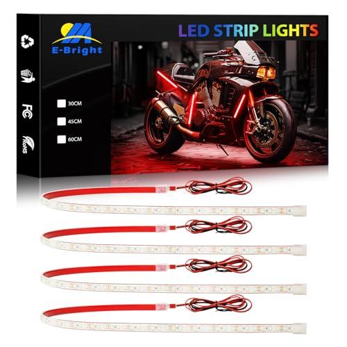 YM E-Bright Car Led Strip Lights Cuttable Underglow Led Ambient Lighting for Motorcycle Trucks Van Boat Golf Cart Interior Exterior Waterproof IP68 24inch 60CM 72SMD 12v,Red (Pack of 4)