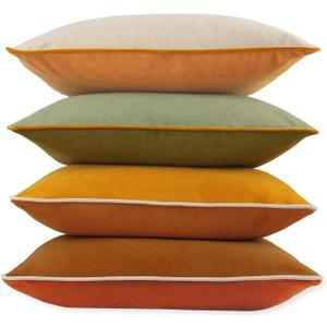 8-Colors Velvet Throw Pillow Covers 18x18 Inch Set of 4 Decorative Velour Pillowcases Modern Double-Colored Cushion Covers for Sofa Couch,Green/Yellow