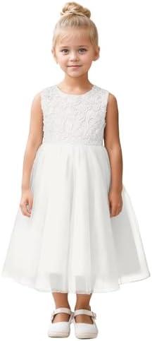 LeLeBlüm Tulle Flower Girl Dresses for Wedding Girls Formal Dress Princess Pageant Dresses for Girls Lace Dress Ball Gown, Size 6-7Y