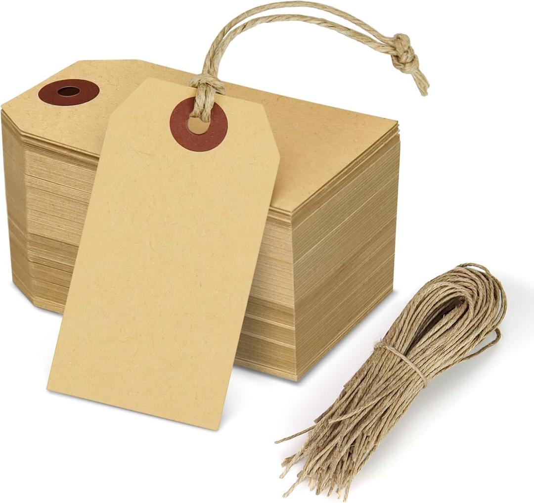 Kraft Paper Small Hang Tags, 100 pcs - Blank Price Tags for Inventory Labeling
