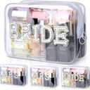 Etercycle Bride Clear Makeup Bag, Bridal Shower Gifts Engagement Cosmetic Bag, Bling Pearl Rhinestone Letter Patches Waterproof PVC Travel Organizer for Women Wedding Bachelorette Party(Silver)