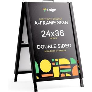 Frame Sign for Outdoors, Sidewalk Menu Board 24 X 36 Inch Folding Slide-in Board - Heavy Duty Portable Sandwich Board, Metal Double Sided 2 Corrugated Plastic Poster Boards for Restaurants