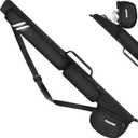 PEKREWS Fly Rod Case, Fly Fishing Bag for Fly Rod and Reel | Hard Shell Fly Rod Tube, 2 Side Pockets and Padded Reel Pouch, Portable with Shoulder Strap, Fly Travel Case For Angler, Black, For 9ft 4-piece Fly Rod (Length: 30.5'')