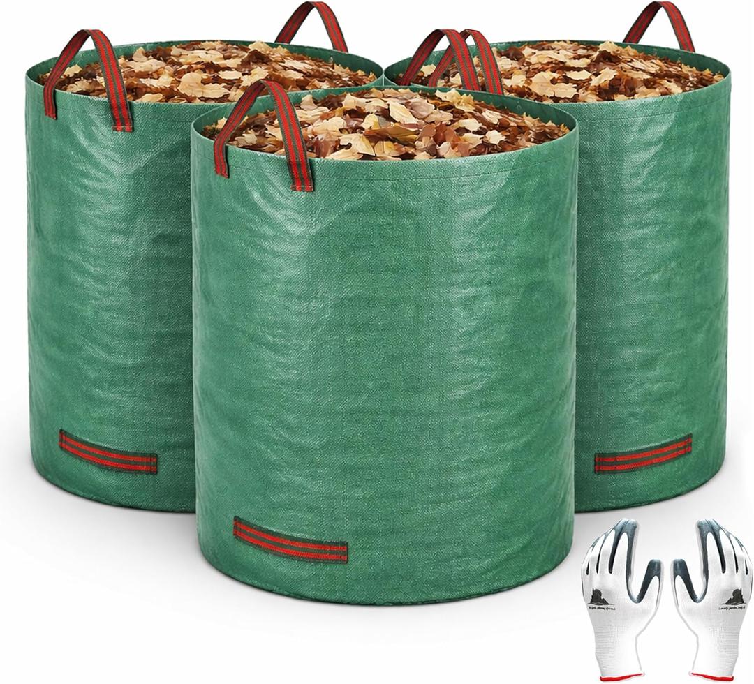 Gardzen 3-Pack 72 Gallon Yard Waste Bags, Reusable Heavy Duty Collapsible Garden Leaf Bags with Plastic Ring, Stand-Up Yard Waste Bin for Leaves, Lawn Debris & Grass Clippings