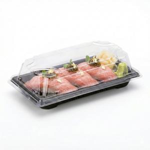 Restaurantware Roku 5.4 x 3 Inch Sushi Trays 100 Disposable Sushi Containers With Lids - Small Rectangle Black Plastic To Go Containers Take Out Containers For Appetizers Entrees or Desserts