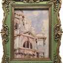 BILXIM 5x7 Vintage Picture Frame, Antique Green and Gold Ornate Photo Frame for Wall Hanging or Tabletop Display, Retro Home Decor, Photo Gallery Art