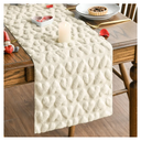 Artoid Mode Beige Soft Plush Faux Fur Jacquard Heart Valentine's Day Table Runner, Seasonal Kitchen Dining Table Decoration for Home Party Decor 13x72 Inch