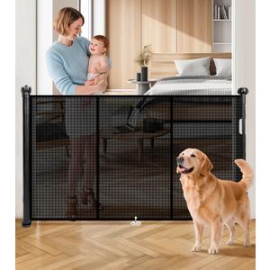 Retractable Baby Gates for Stairs, 78" Wide Retractable Dog Gate Pet Gate, 34" Extra Tall Child Safety Gate Toddler Mesh Gate with Support Rods for Doorways, Hallways, Deck, Porch, Indoor, Outdoor