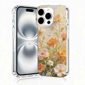 for iPhone 16 Pro Max Case, Floral Clear Cases, Cute Floral Pattern Flower Design, Oil Painting Flower Phone Case, Scratch Resistant Shockproof Cover, Aesthetic Phone CoverB138