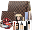 Makeup Bag, 2 Pcs Portable Leather Checkered Cosmetic Bag, Waterproof Travel Toiletry Bag for Women Gift