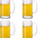 Heavy Beer Mugs Set, 16oz Glass Mugs With Handle, Beer Glasses For Freezer, 500ml Beer Drinking Glasses, Traditional Stein For Bar, Alcohol, Beverages, Coffee, Teas, Set of 4