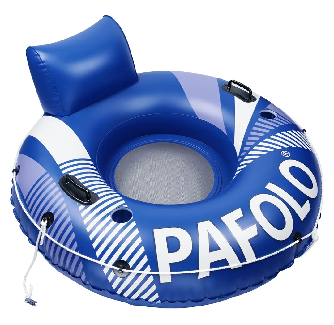 Pool Float Adult, Inflatable River Tube Float, River Tubes for Floating Heavy Duty with Mesh Bottom, Comfortable Backrest & 2 Cup Holders & Durable Grab Handles,450 lbs Weight Capacity