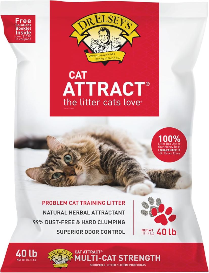 Dr. Elsey's Premium Clumping Cat Litter - Cat Attract - 99% Dust-Free, Low Tracking, Hard Clumping, Superior Odor Control, Natural Herbal Attractant, Unscented & Natural Ingredients, 40 lb