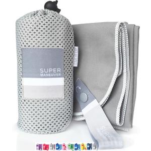 Super Towel for Sports, Travel & Beach  Lightweight, Compact, Absorbent, Quick-Dry, Soft Microfiber Suede  Great for yoga, pool, gym, bath, outdoors, anywhere! (Gray+White, M (40x20"))
