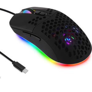 HXMJ Wired USB C Gaming Mice,Lightweight Honeycomb,7200DPI,Corded Mouse with RGB Backlit for Apple MacBook,Tablets,Computer or Laptops with Type C Port