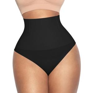 Lover-Beauty Tummy Control Thongs Mid Waist Shapewear for Women Seamless faja body shaper Low Belly Control Panties Underwear (X-Small-Small, Black)